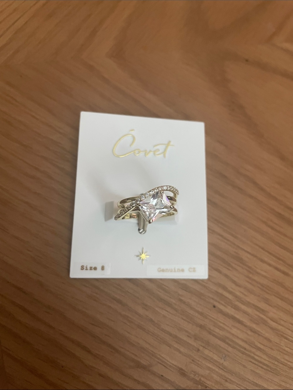 Covet Silver-Tone Clear CZ Crisscross Statement Ring - Size 8